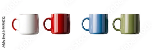 Fototapeta Colorful Coffee Mugs in a Horizontal Arrangement Ideal for Product Display and Comparison