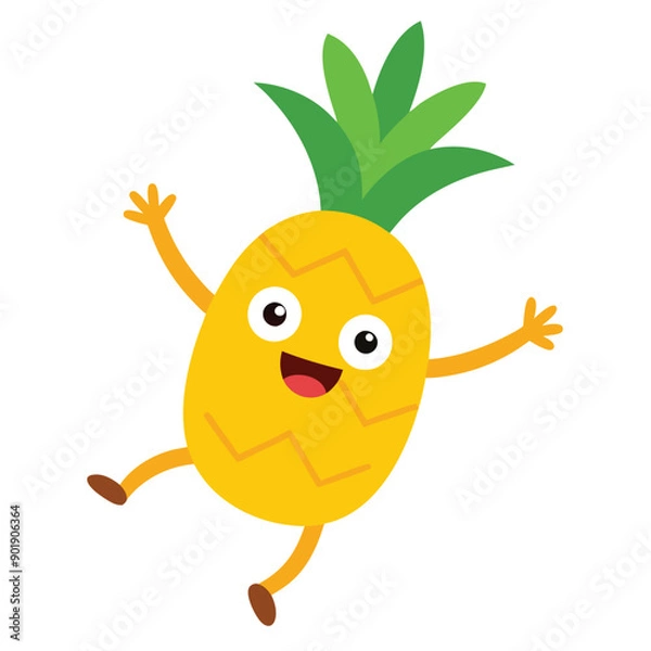 Obraz funny Pineapple cartoon character, vector illustration, 
