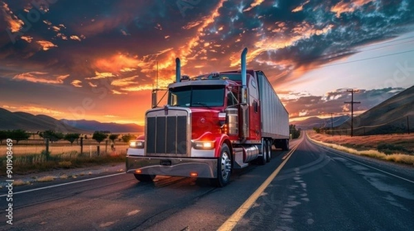 Fototapeta Freight transportation across the United States of America. The concept of cargo transportation.