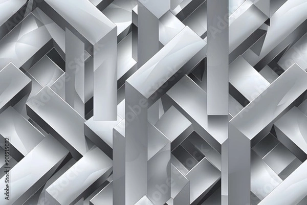 Fototapeta A seamless pattern of abstract geometric shapes in metallic silver, creating a modern and stylish background for product showcases