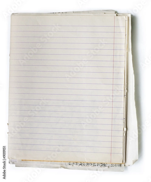 Fototapeta Stack of old lined papers from note book. Clipping path included