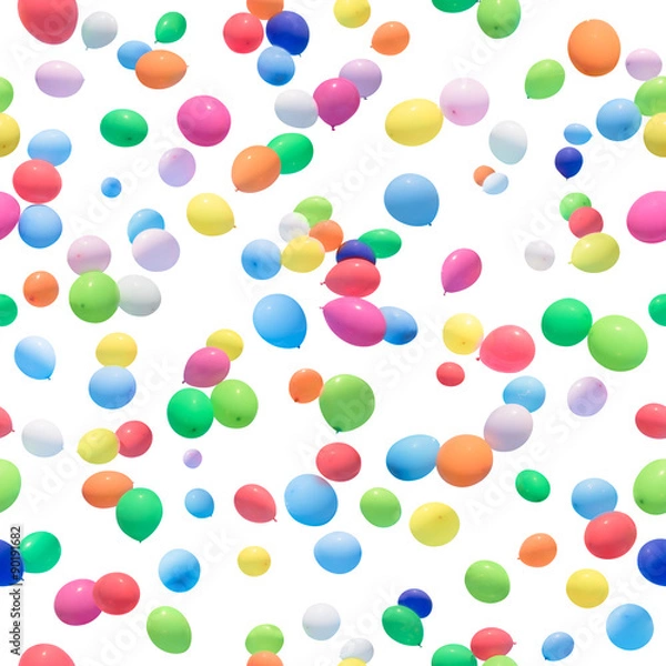 Fototapeta seamless, colorful, flying, wet balloons background, isolated on absolute white