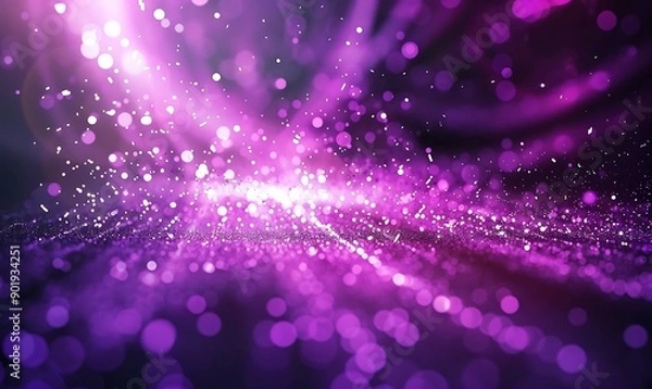 Fototapeta Purple science technology light glowing particles background. AI generated image