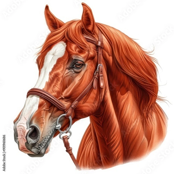 Fototapeta Horse Head Vector Illustration, White Background, Isolated