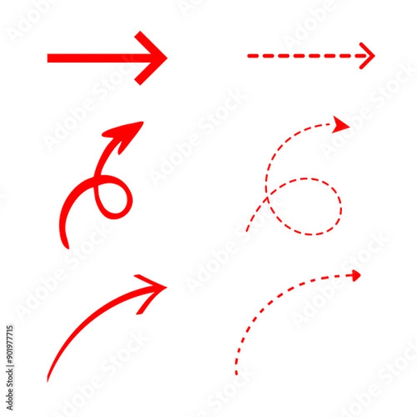 Fototapeta Red Arrow Icon Set on White Background PNG