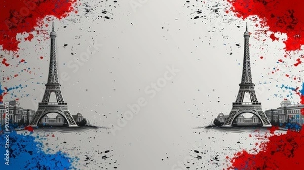Obraz Creative Parisian Artwork Featuring Eiffel Tower and Abstract Color Elements
