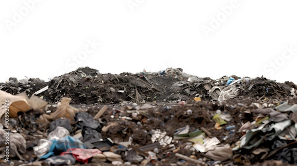 Fototapeta Pile of garbage isolated on transparent background, png file white background. Pераforated card with trash and waste. Waste soil e masking tape. In carton box plastic jar. garbage pile in bin or black