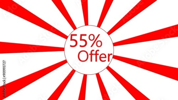 Fototapeta 55% offer red lines sunburst rotating on white background.