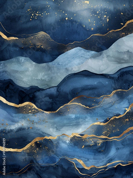 Fototapeta "Harmonious Blend of Sea and Night Sky in Watercolor Art"