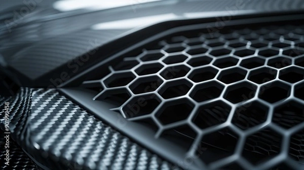 Fototapeta Close-Up of Hexagonal Carbon fiber Car Grill Design