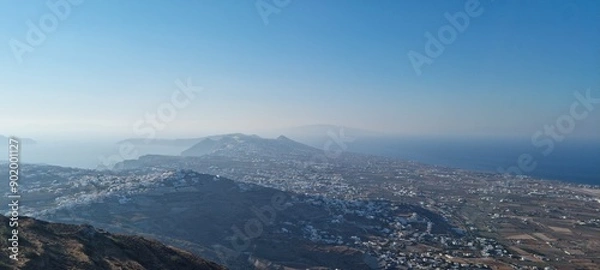 Fototapeta overview of santorini from the prophet elias monestary hight at noon