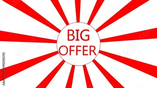 Fototapeta Big offer red lines sunburst rotating on white background.