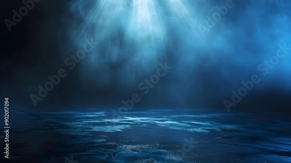 Fototapeta Dark street with wet asphalt and reflections of rays