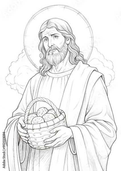 Obraz Jesus Holding a Basket of Bread Coloring Page
