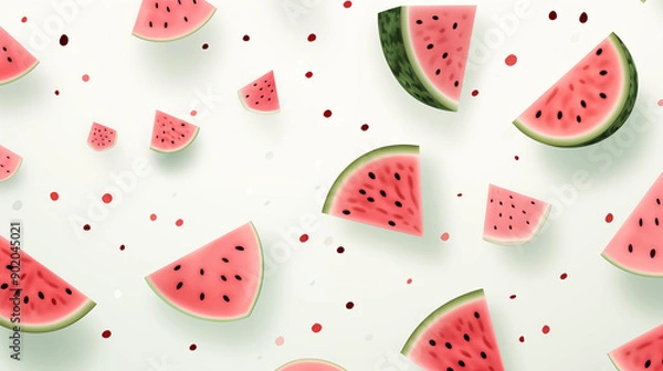 Fototapeta Sliced ​​Watermelon with Water Splashes, Abstract Image, Texture, Pattern Background, Wallpaper, Cover and Screen of Smartphone, Cell Phone, Computer, Laptop, 9:16 and 16:9 Format