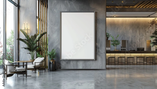 Obraz Sleek hotel lobby minimalist decor with empty frame
