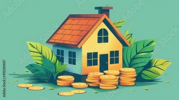 Obraz House with Coins Illustration