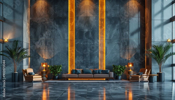 Obraz Sleek hotel lobby with recessed lighting