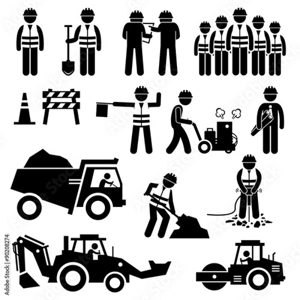 Obraz Pracownik budowy dróg Stick Figure piktogram ikony