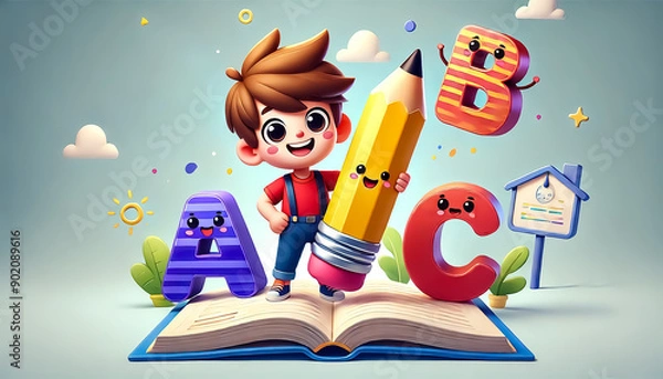 Fototapeta Pen and child with alphabet concept