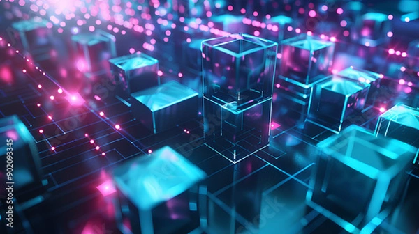 Obraz Futuristic metaverse digital cubes blocks technology network connection concept