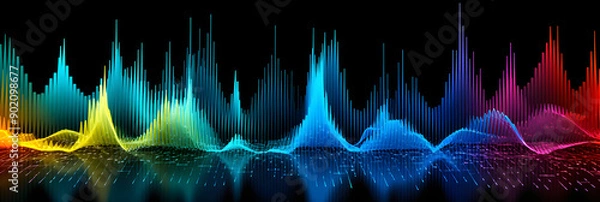 Obraz Colorful Illustration of EQ waves in Music Production on Dark Background