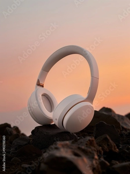 Obraz White Over-Ear Headphones at Sunset