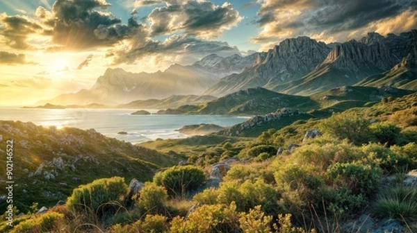 Obraz Scenic coastal landscape with mountains and ocean