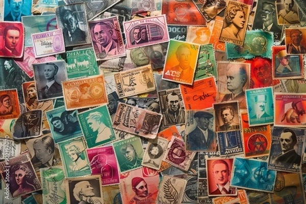 Fototapeta Historic Leaders and Pioneers Postage Stamp Collection