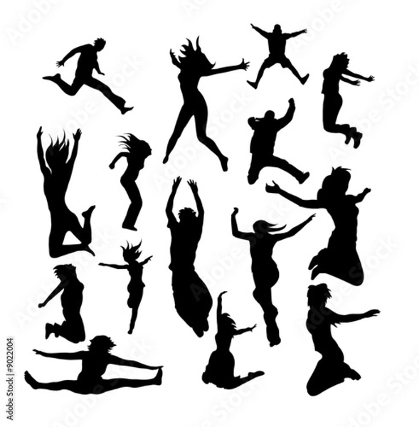 Obraz Large set of vector jumping silhouettes