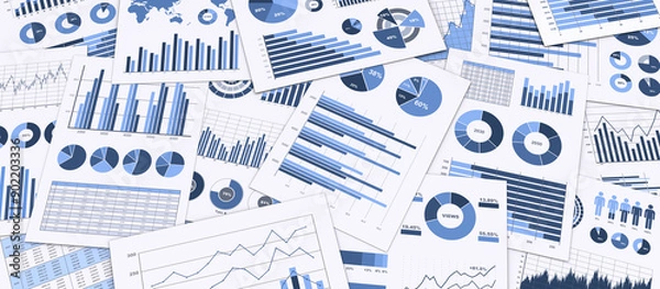 Obraz ビジネス資料、ビジネスデータをプリントした複数の資料