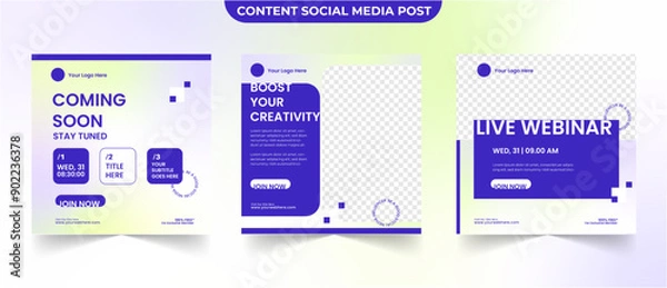 Fototapeta Set of gradient social media post for creative business content and ads marketing editable template