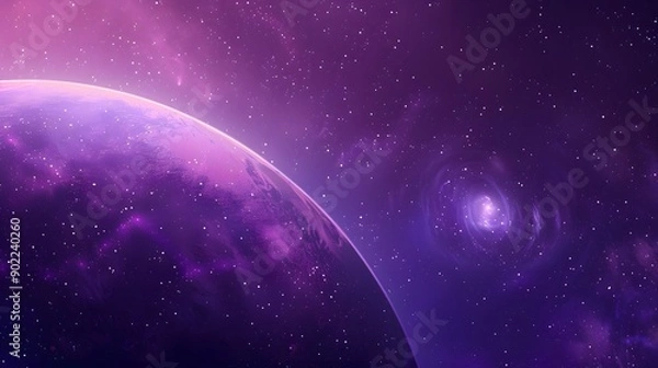 Fototapeta A purple planet surrounded by a vibrant purple nebula in outer space