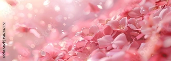 Fototapeta 柔らかいピンクの花びらが舞い散る幻想的な春の風景：エレガントでロマンチックなボケの背景とともに-生成AI
