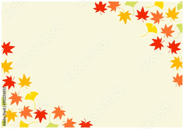 Fototapeta 紅葉のもみじと銀杏フレーム背景16黄色