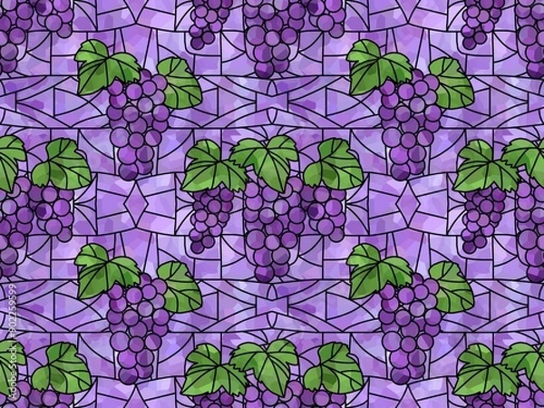 Obraz ブドウのステンドグラスのシームレスパターン　F-1'