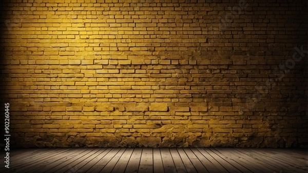 Obraz yellow brick wall with grungy texture and spotlight fo background