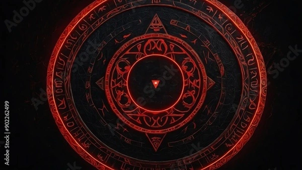 Obraz top view of an ancient runic magic circle with red lig background