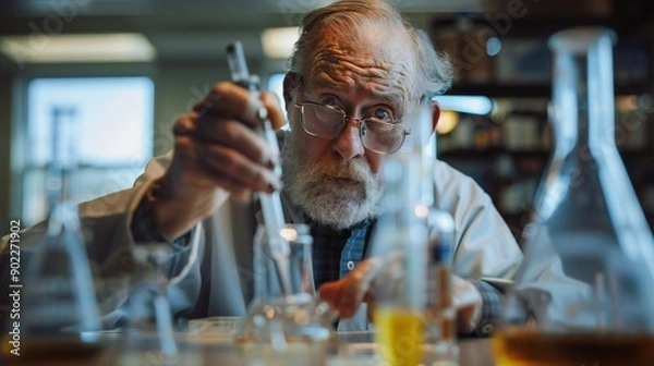 Obraz Professor demonstrating lab technique with enthusiasm.