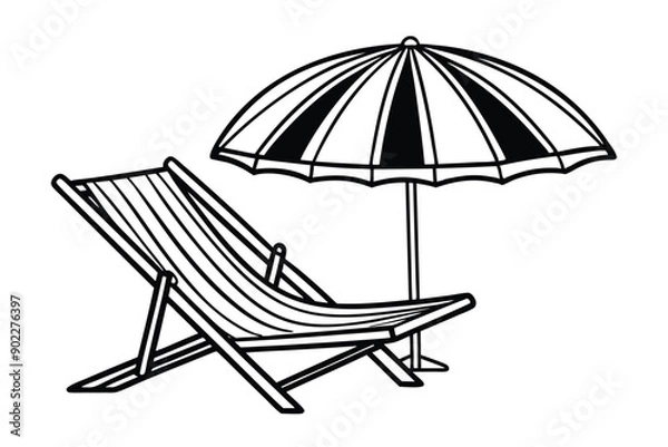 Fototapeta continuous out line art drawing of beach umbrella vector illustration in white background.
