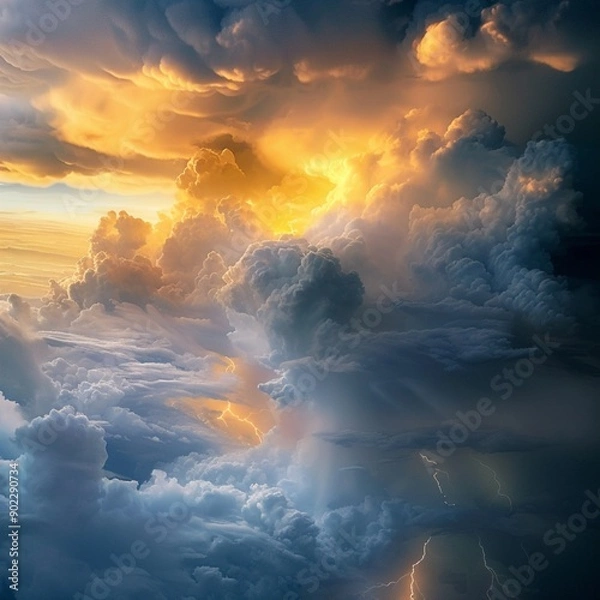 Fototapeta aerial view of cloud with light ray and sun beam