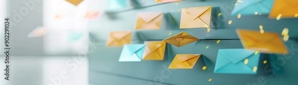 Fototapeta A professional email marketing setup with soft primary colors, enhancing customer engagement creatively