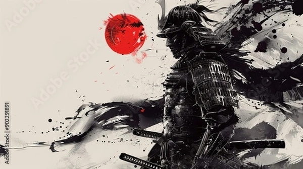 Fototapeta 侍の水墨画,Generative AI AI画像