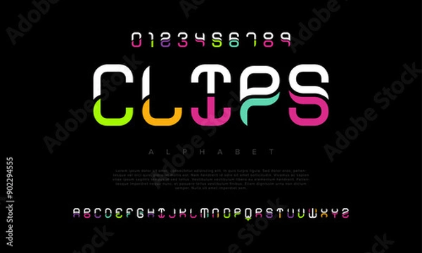 Fototapeta Clips creative modern geometric urban alphabet font. Digital abstract futuristic, game, techno, robot, music, logo, sport, minimal technology typography. Simple numeric vector illustration