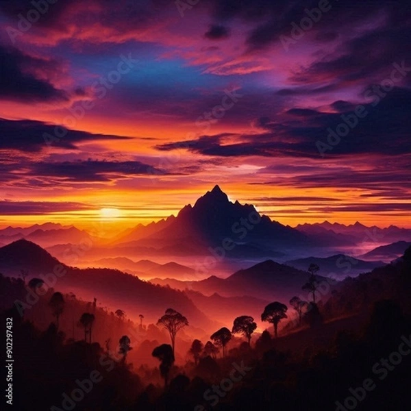 Obraz sunset in the mountains