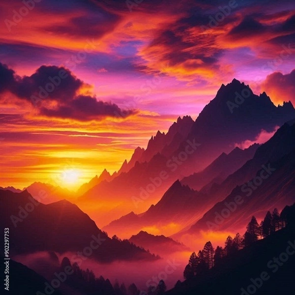 Obraz sunset over mountains