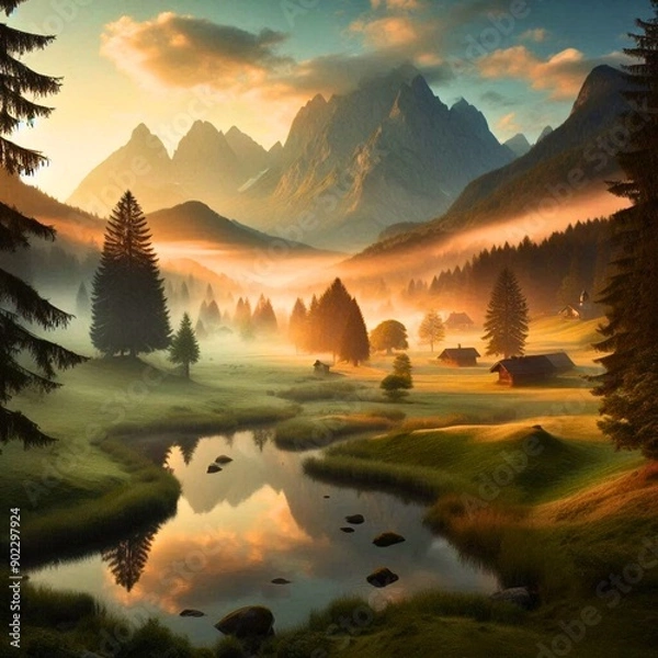 Obraz sunset in the mountains