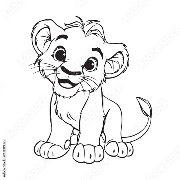 Fototapeta lion cub line art for coloring book for kids illustration design for t-shirt printing black and white icon in high quality