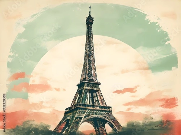 Obraz 빈티지 우표 스타일 파리 에펠탑