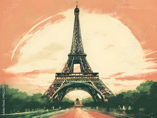 Obraz 빈티지 우표 스타일 파리 에펠탑